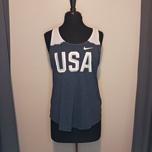 Nike USA Olympic Team Tank Top Women Racerback Gray White Athletic pin hole flaw